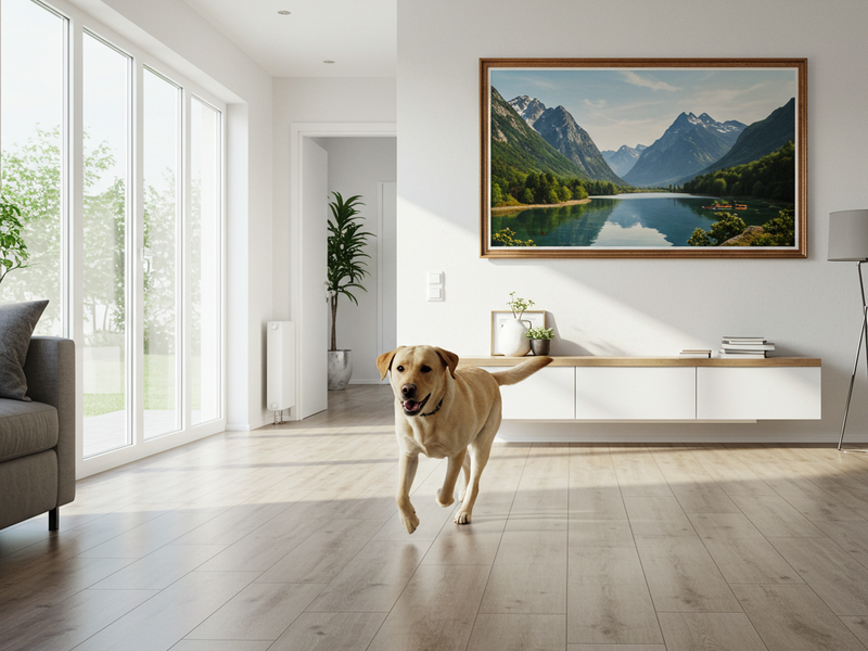 Dog sleeping on vinyl floor