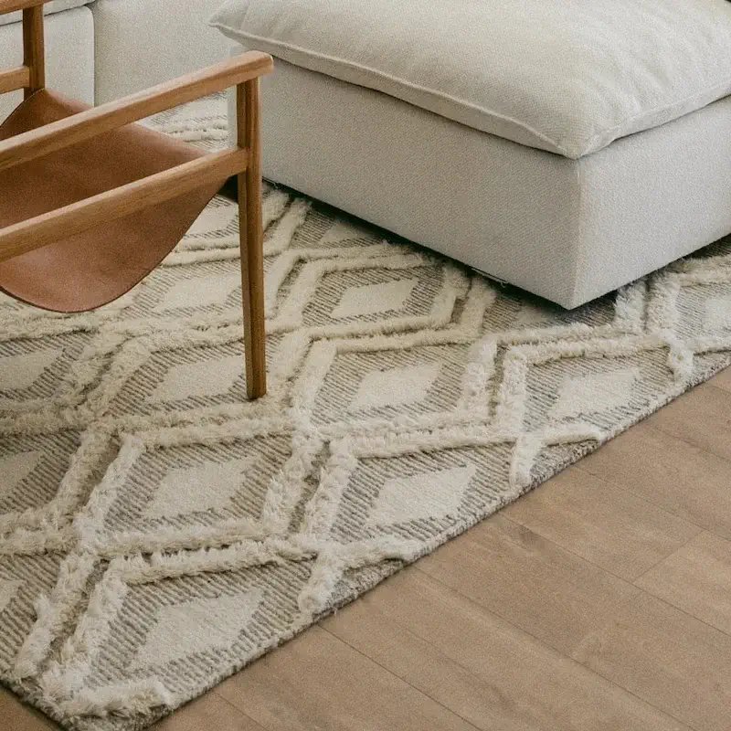 Area rug at the center of the living area