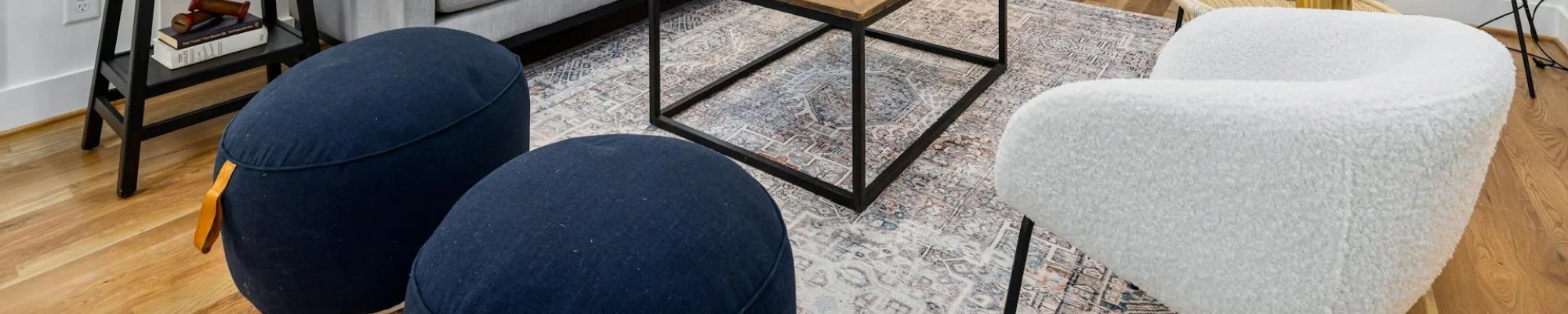 Area rug at the center of the living area